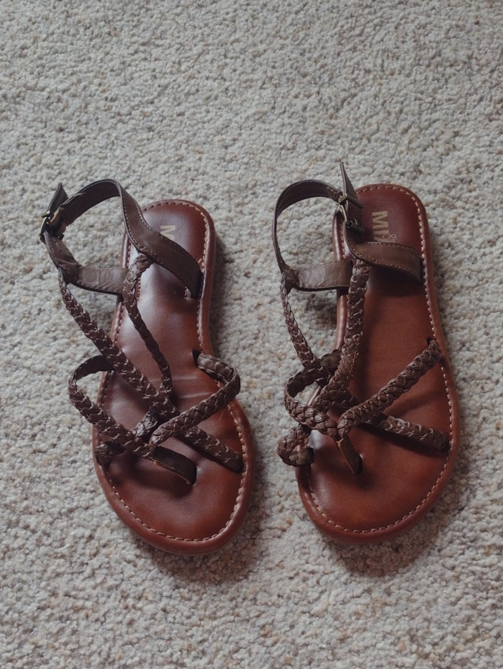 Women's Braided Brown Leather Sandals with Ankle Strap